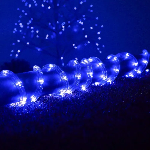 Vista 4 de DINGFU Tira de luces LED de 33 pies, luces de cuerda azul de 110V y 2 cables, impermeables, con 240 LED, luces de cuerda azul para Navidad al aire