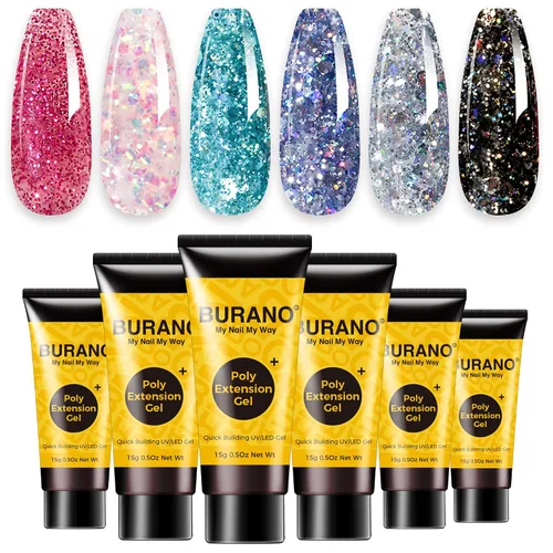 Vista 10 de BURANO - Kit de uñas de gel con extensión de poliacrilato, set de gel constructor de uñas de poliacrilato de 6 colores para principiantes