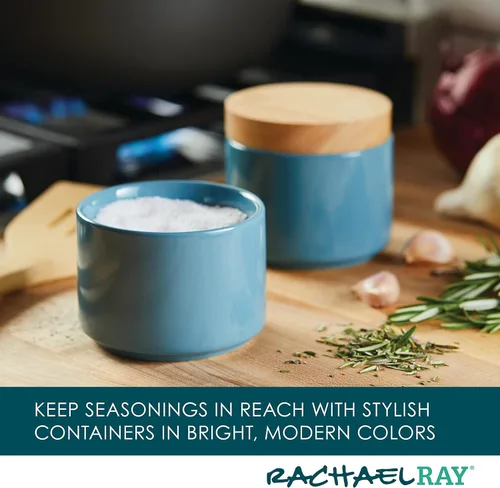 Vista 4 de Rachael Ray Ceramics - Juego de cajas apilables para especias y condimentos con tapa, 2 piezas, azul agave