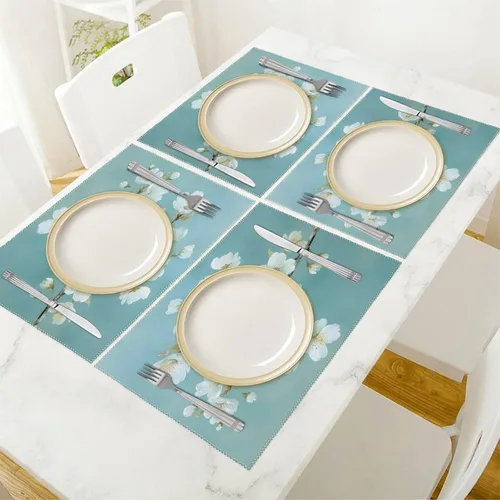 Vista 5 de Cherry Flower Branch Placemats Set of 6 Resistant Table Mats Washable Place Mats for Dinner Party Table Decoration