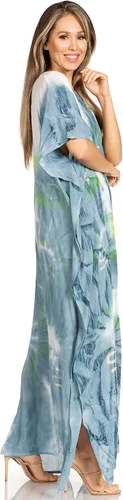 Vista 3 de Sakkas Pilar Petite - Vestido de caftán largo casual de manga corta para mujer, estilo caftán