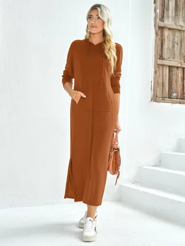 Vista 5 de GIKING Vestido largo con capucha para mujer, manga larga, con capucha, con bolsillos, moda de otoño 2023