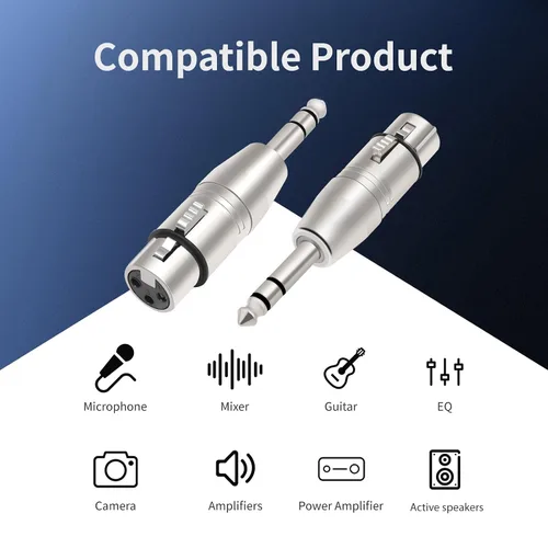 Vista 5 de Adaptador XLR de 3 pines hembra a macho TRS equilibrado de 1/4, adaptador de audio con enchufe de aleación resistente, transmisión de señal