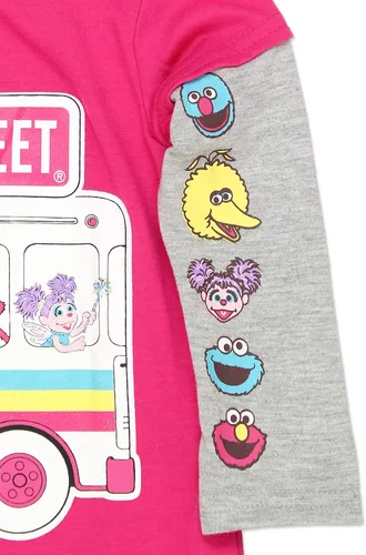 Vista 4 de Sesame Street Elmo, Big Bird, Cookie Monster, Grover, Abby Cadabby - Camiseta de manga larga para niñas pequeñas y bebés, color rosa