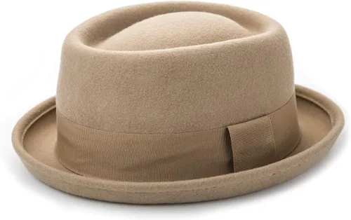 Vista 2 de F FADVES Sombrero de pastel de cerdo 100% fieltro de lana para hombre, sombrero de cerdo que rompe malo, parte superior plana para hombre, Fedora