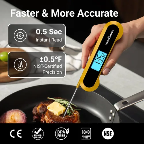 Vista 2 de Termómetro de carne instantáneo de lectura profesional de 0.5 segundos, digital, certificado NIST ±0.5℉ de precisión, pantalla LCD grande