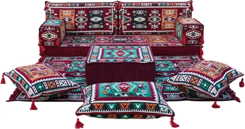 Vista 9 de arabicsofa Sofá Majlis Árabe Granate con Cojines – Sofá Modular de Dos Plazas de Suelo para Sala de Estar