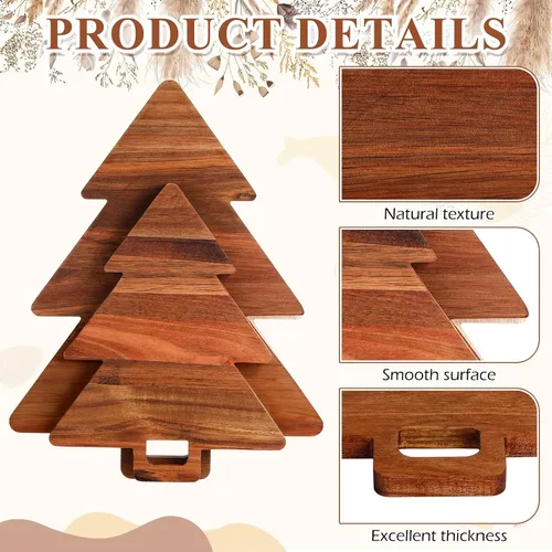Vista 3 de Lallisa Tabla de madera para charcutería de árbol de Navidad con asas, tabla de cortar de acacia para cocina, queso, fruta, pan, aperitivos