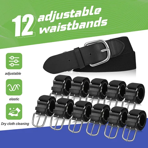 Vista 3 de Hercicy 12 cinturones de béisbol, cinturones de sóftbol a granel para adultos y jóvenes, cinturón de fútbol ajustable para niños y niñas