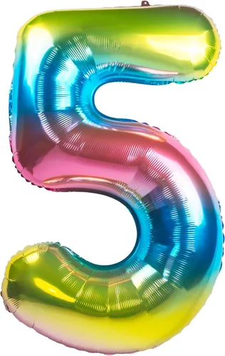 Vista 5 de Globos gigantes de 32 pulgadas para inflar con helio, para fiesta de cumpleaños, color degradado arcoíris (número 0 de gradiente arcoíris)