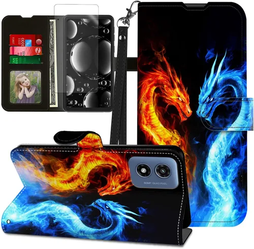 Vista 53 de Funda para Motorola Edge 2022 con protector de pantalla, soporte y tarjetero y correa para la muñeca, funda magnética para Moto Edge 2022 5G UW Lobo