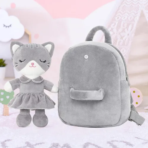 Vista 3 de Lazada Mochila para niños pequeños, juguetes de animales de peluche, mochila pequeña, color gris, 9.5 pulgadas