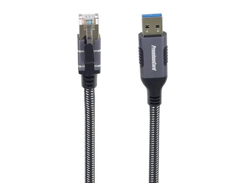 Vista 3 de PremiumCord Cable Ethernet USB a RJ45 10/100/1000 Mbps CAT 6 FTP USB A macho a RJ45 macho USB 3.2 Gen 1 Cable trenzado resistente gris espacial