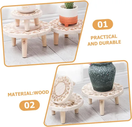 Vista 7 de OSALADI Pequeño soporte de madera para plantas suculentas de interior, pedestal de madera, taburete de madera pequeño, soporte para macetas, soporte
