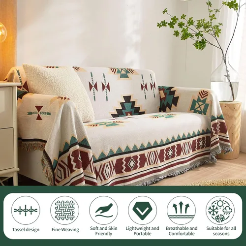 Vista 6 de ROOMLIFE Manta de sofá estilo azteca boho para sillones de 2/3 cojines, fundas de sofá lavables y antideslizantes aptas para mascotas, protector