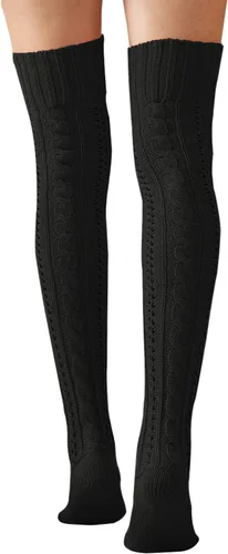 Vista 3 de YELAIVP Slouch - Calcetines altos de punto trenzado para mujer, por encima de la rodilla, botas extralargas, calentadores de piernas