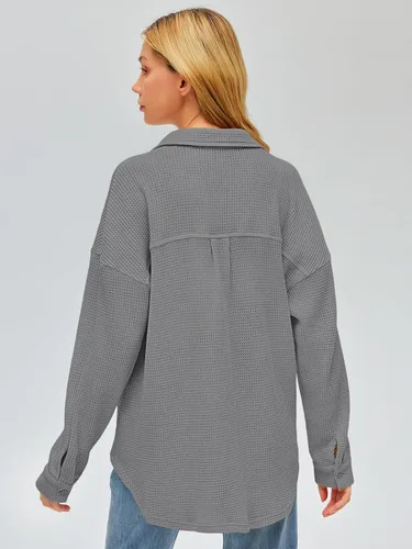 Vista 3 de Womens Waffle Knit Shackets Oversized Button Down Shirts Jackets Blouse Loose Fit Long Sleeve Fall Tops 2023