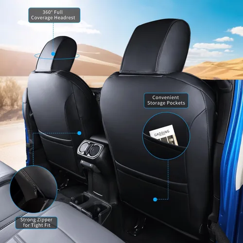 Vista 2 de Fundas de asiento para Jeep Gladiator, piel sintética de alta calidad, impermeable, resistente a los arañazos, ajuste personalizado para Jeep
