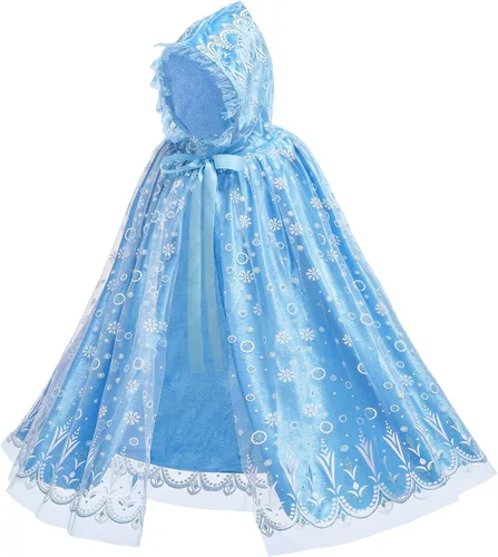 Vista 2 de PURFEEL Capa de lujo con capucha para niñas de Elsa disfraz de capa de princesa para niños de Elsa 2022