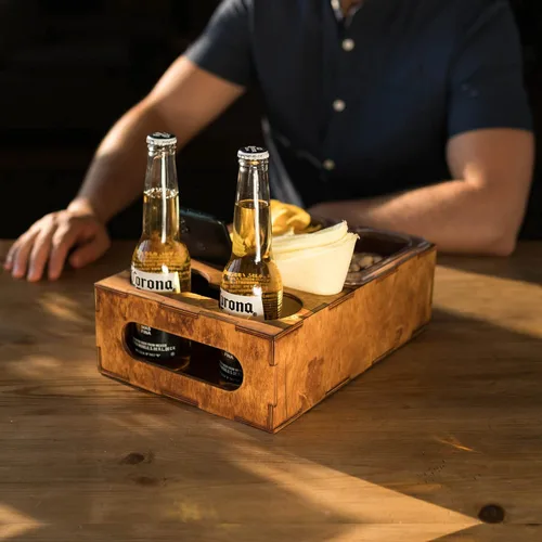 Vista 7 de Caja de cerveza de madera, regalo para los amantes de la cerveza, papá, hombre, él, novio, caja de bebidas, bandeja para aperitivos, soporte de mesa