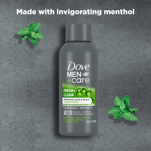 Vista 5 de DOVE MEN + CARE Champú y acondicionador fortificante 2 en 1 fresco y limpio con cafeína para cabello normal a graso ayuda a fortalecer