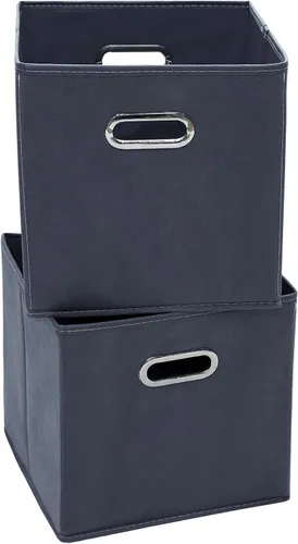 Vista 8 de Contenedores de almacenamiento plegables de 11 pulgadas, cubos de tela negra con asa para armario o caja plegable, juego de 2 unidades de 11 x 11 x