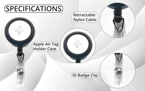 Vista 6 de Carrete de identificación con clip de cocodrilo con soporte para AirTag – Rastreador de tarjetas de identificación compatible con Apple AirTag