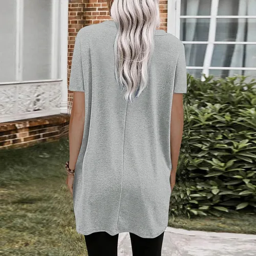 Vista 4 de Hugncmy Womens Summer Casual Solid Loose Pullover Crewneck Shirts Short Sleeve Tunic Tops Blouse with Pockets Space Short