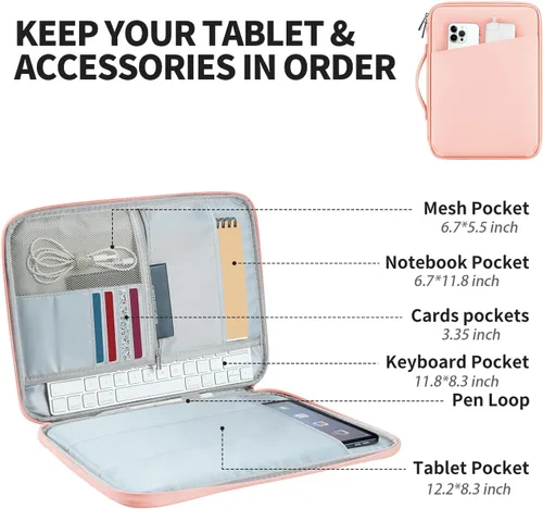 Vista 4 de Funda de transporte para tablet de 12.9 pulgadas, máxima protección para tu iPad Pro, Surface Pro, Galaxy Tab S8 Plus y más (PU-rosa, 12.9 pulgadas)