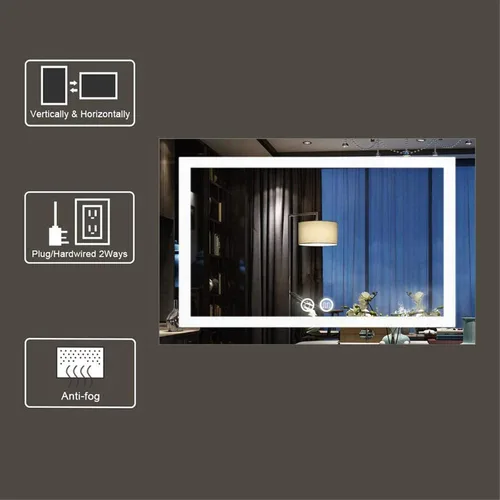 Vista 2 de N/D Espejo de baño de maquillaje LED de 48 x 32 pulgadas, espejo de tocador de pared antivaho con luz (horizontal/vertical)