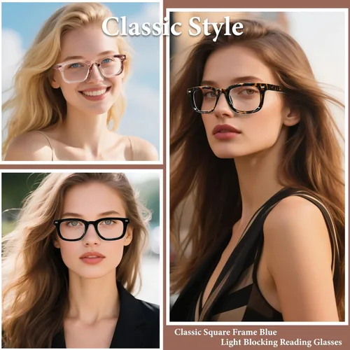 Vista 7 de Lentes de lectura para mujer, cuadrados, con bloqueo de luz azul, antifatiga ocular, lentes para computadora