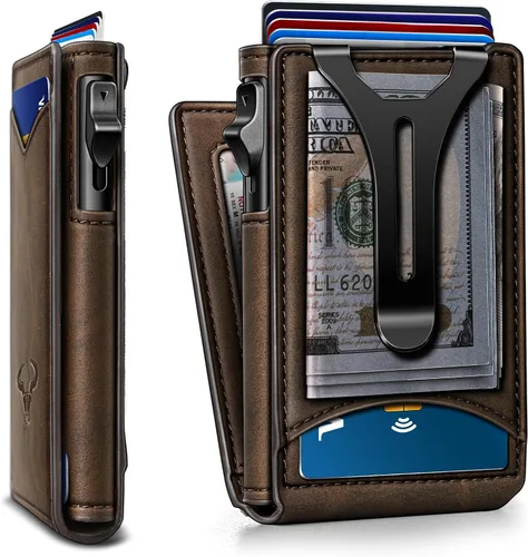 Vista 9 de Cartera BULLIANT para hombre, cartera con clip para billetes delgada para regalo para hombre, 9 tarjetas - Estuche de tarjeta de crédito de metal