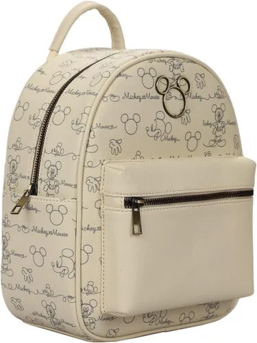 Vista 3 de Disney Mickey Mouse Line Art - Mochila blanca y dorada para mujer, Blanco