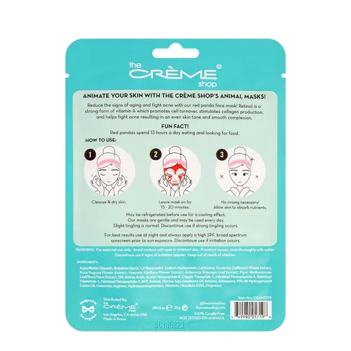 Vista 3 de The Crème Shop Mascarilla facial con panda rojo animado Be Smooth, Skin! Máscara facial de retinol, máscara de hoja de belleza K, paquete de 3