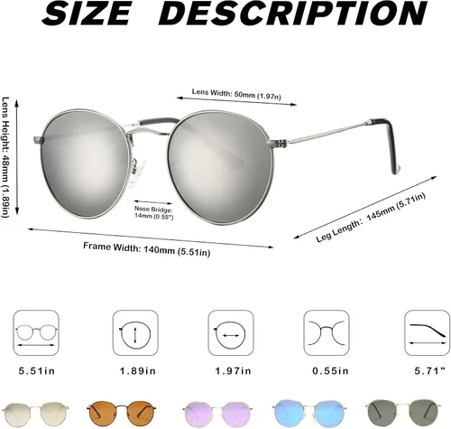 Vista 3 de Pro Acme Gafas de sol polarizadas de metal redondas pequeñas para mujer, estilo retro