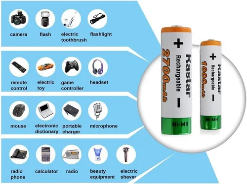 Vista 7 de Kastar AA (paquete de 4) baterías recargables Ni-MH de 2700 mAh de súper alta capacidad precargadas