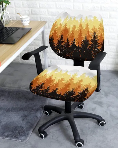 Vista 3 de Fundas elásticas para silla de oficina con árbol de otoño naranja, 2 piezas, suave y decorativo, protector para silla de escritorio de computadora
