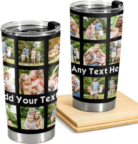 Vista 2 de Taza personalizada con foto y texto para hombres y mujeres, regalo para papá, mamá, familias y amigos, taza de viaje con foto e imagen