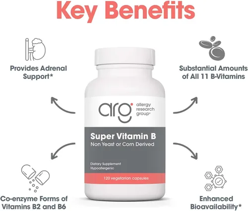 Vista 4 de Allergy Research Group ARG Super Vitamina B - Suplemento completo de vitamina B - Coenzima B2 y B6 para una biodisponibilidad mejorada - Apoyo al