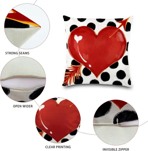 Vista 3 de Fundas de almohada para el día de San Valentín de 18 x 18 pulgadas, diseño Almohadas decorativas de San Valentín a cuadros, decoración del día