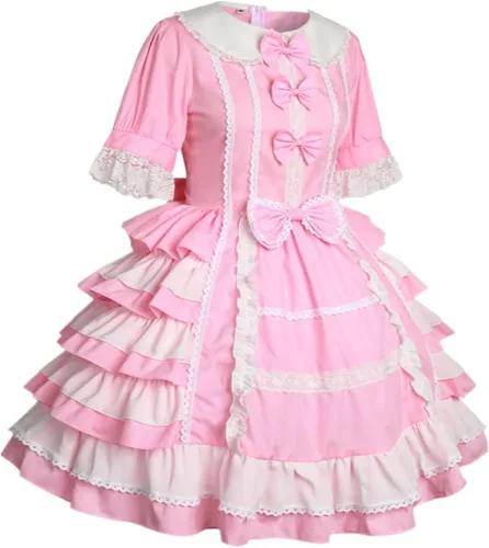 Vista 2 de Sweet Cute Kawaii Lolita Vestido japonés de manga corta para mujer, vestido de princesa de anime con falda hinchada