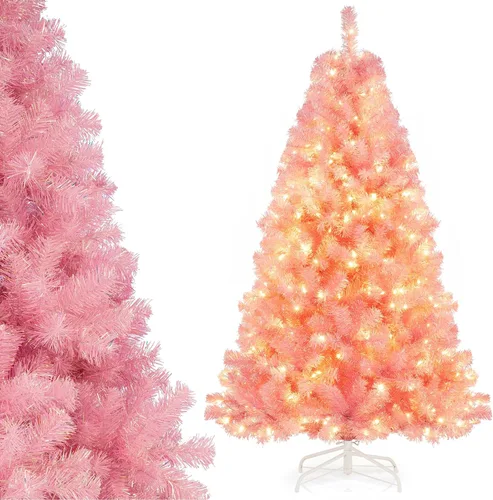 Vista 13 de COSTWAY Árbol de Navidad flocado de nieve de 6 pies, pino artificial con bisagras Blanco