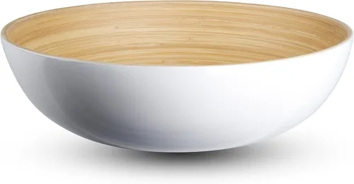Vista 13 de LEXA Ensaladera de bambú hecha a mano de 12 pulgadas, cuenco de fruta grande de madera de 130 onzas para encimera de cocina, bambú negro, paquete