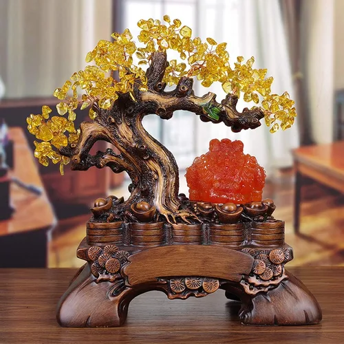 Vista 4 de Figuras, estatuas/adornos de Feng Shui, decoración de árbol de dinero de cristal de sapo dorado que atrae riqueza y buena suerte, decoración