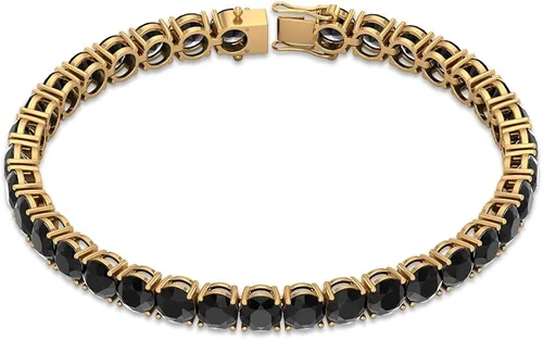 Vista 2 de Juego de bisel de 2 quilates pulsera unisex con forma redonda de ónix negro calidad AAA oro sólido de 14 quilates