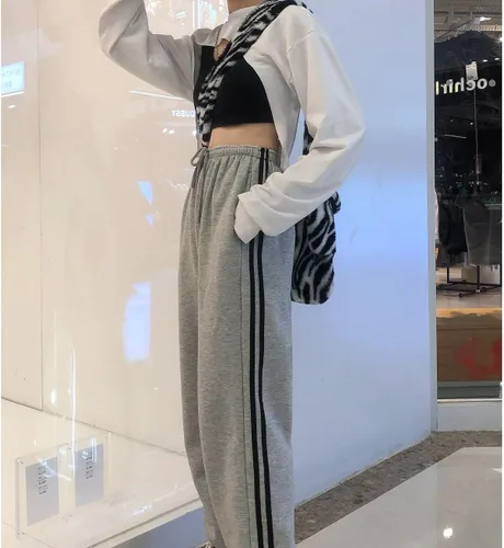 Vista 4 de Pantalones deportivos holgados para mujer, estilo grunge, de hadas, holgados, con cordón, casuales, atléticos con bolsillos (gris claro, talla S)