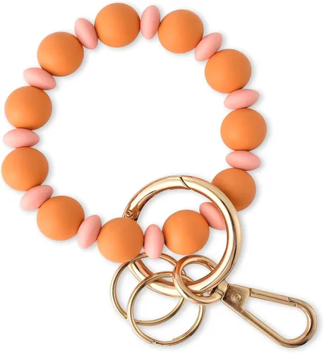 Vista 20 de Junyuerly Pulsera Llavero de Silicona con Cuentas para Mujeres, Brazalete Elástico con Anillo de Llaves Cuenta azul