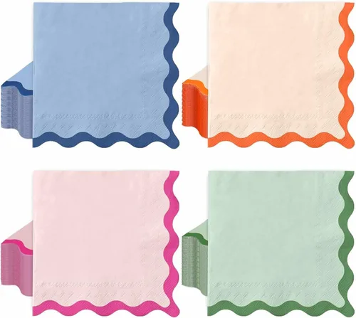 Vista 13 de Whaline 100 servilletas de papel festoneado azul, verde, rosa, amarillo, servilletas de almuerzo, desechables, decorativas, para postres, cenas
