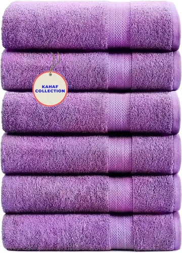 Vista 24 de KAHAF COLLECTION Paquete de 6 toallas de baño 100 % algodón, de 24 x 48 pulgadas, de secado rápido, altamente absorbentes, suaves al tacto