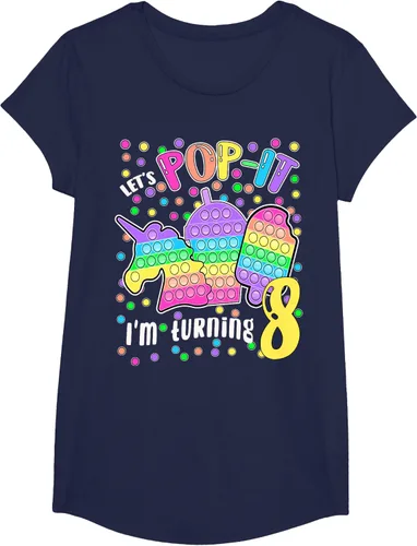 Vista 69 de Let's Pop-it I'm turning 8 Colorful 8th Birthday - Camiseta para niña, Negro